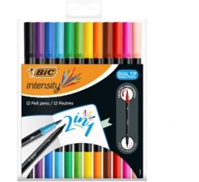 Bic Flomasteriai Intensity Dual Tip, dvipusiai, 12 spalvų rinkinys