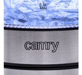 Camry | Kettle | CR 1290 | Standard | 2200 W | 2 L | Plastic/glass | 360° rotational base | Black/Transparent