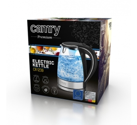 Camry | Kettle | CR 1290 | Standard | 2200 W | 2 L | Plastic/glass | 360° rotational base | Black/Transparent