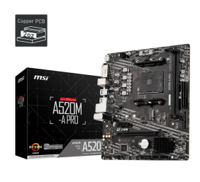 MSI | A520M-A PRO | Processor family AMD | Processor socket AM4 | DDR4 | Memory slots 2 | Number of SATA connectors | Chipset AMD A | Micro ATX