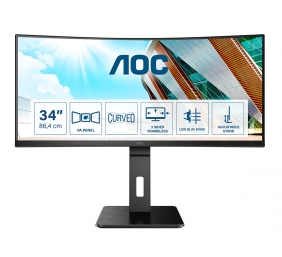 AOC | Curved Monitor | CU34P2A | 34 " | VA | 21:9 | 100 Hz | 1 ms | 3440 × 1440 | 300 cd/m² | Headphone out (3.5mm) | HDMI ports quantity HDMI x 2 | Black | Warranty 36 month(s)