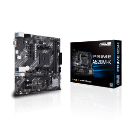 Asus | PRIME A520M-K | Processor family AMD | Processor socket AM4 | DDR4 | Memory slots 2 | Supported hard disk drive interfaces M.2, SATA | Number of SATA connectors 4 | Chipset AMD A | Micro ATX