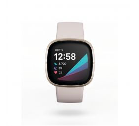 Fitbit Sense Smart watch, GPS (satellite), AMOLED, Touchscreen, Heart rate monitor, Activity monitoring 24/7, Waterproof, Bluetooth, Wi-Fi, Lunar White/Soft Gold Stainless Steel