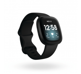 Fitbit Versa 3 Smart watch NFC GPS (satellite) AMOLED Touchscreen Activity monitoring 24/7 Waterproof Bluetooth Wi-Fi Black/Black Aluminum