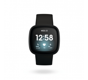 Fitbit Versa 3 Smart watch NFC GPS (satellite) AMOLED Touchscreen Activity monitoring 24/7 Waterproof Bluetooth Wi-Fi Black/Black Aluminum