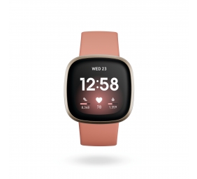 Fitbit Versa 3 Smart watch NFC GPS (satellite) AMOLED Touchscreen Activity monitoring 24/7 Waterproof Bluetooth Wi-Fi Pink Clay/Soft Gold Aluminum