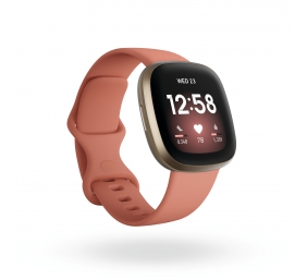 Fitbit Versa 3 Smart watch NFC GPS (satellite) AMOLED Touchscreen Activity monitoring 24/7 Waterproof Bluetooth Wi-Fi Pink Clay/Soft Gold Aluminum