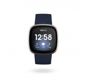 Fitbit Versa 3 Smart watch NFC GPS (satellite) AMOLED Touchscreen Activity monitoring 24/7 Waterproof Bluetooth Wi-Fi Midnight/Soft Gold Aluminum