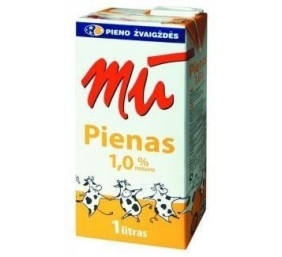 Pienas MŪ, pasterizuotas, 1 rieb., 1l x 12vnt.