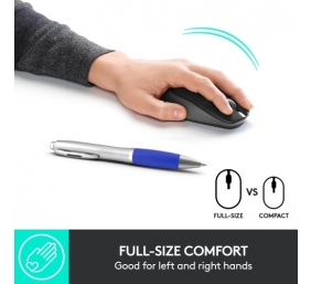 Logitech M190 Full-Size Belaidė pelė, RF Wireless, 1000 DPI, Charcoal