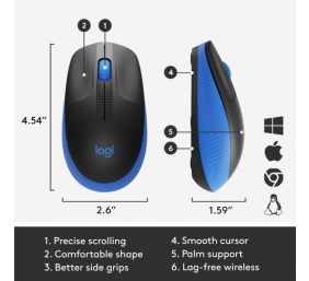 Logitech M190 Full-Size Belaidė pelė, RF Wireless, 1000 DPI, Mėlyna