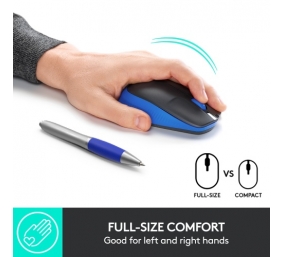 Logitech M190 Full-Size Belaidė pelė, RF Wireless, 1000 DPI, Mėlyna