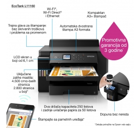 Epson EcoTank L11160 | Colour | Inkjet | Inkjet Photo Printers | Wi-Fi | Maximum ISO A-series paper size A3+ | Black