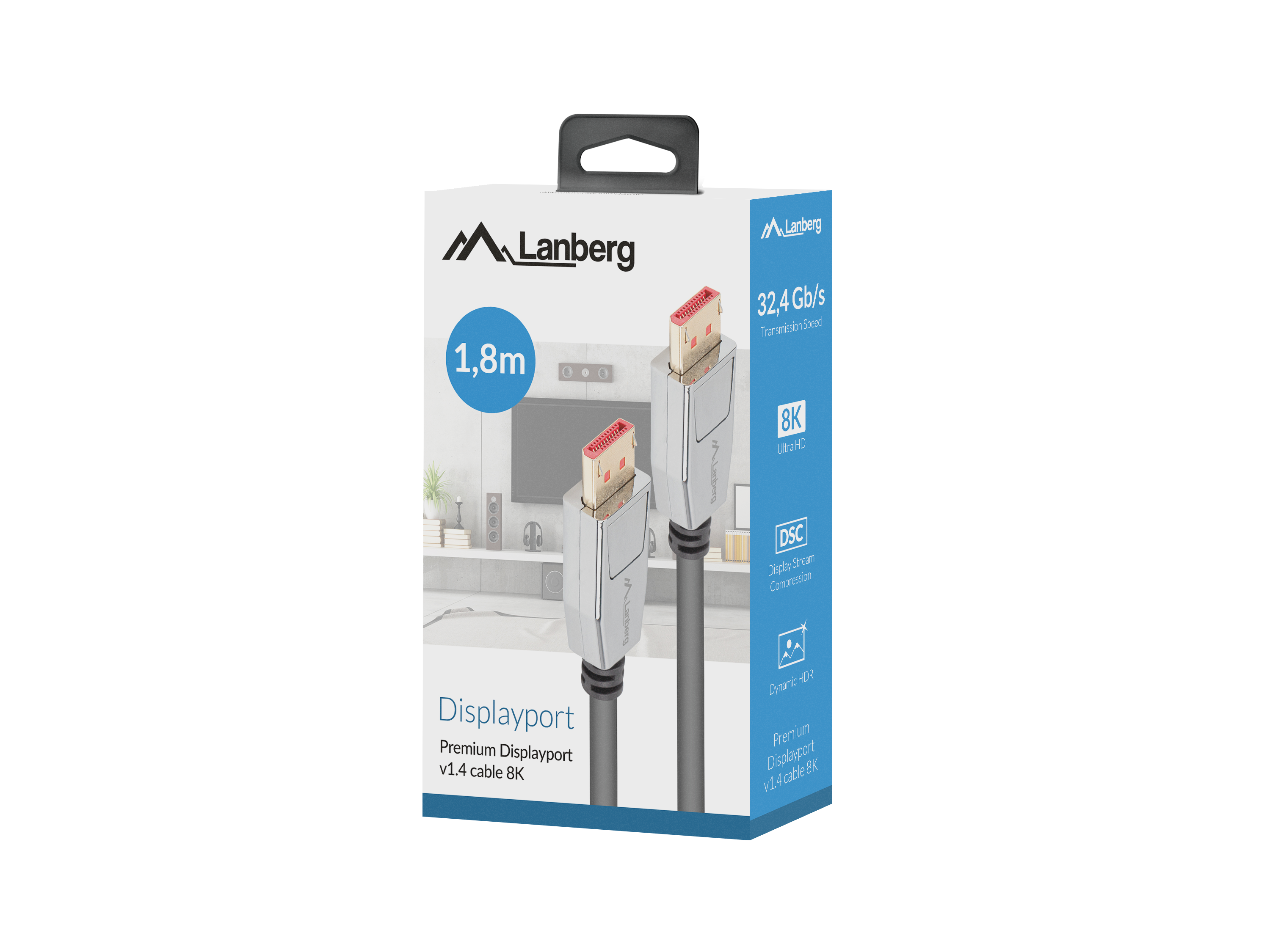 Lanberg DisplayPort M/M Cable 20 PIN V1.4 8K 60HZ | CA-DPDP-20CU-0018-BK | DisplayPort to DisplayPort | 1.8 m