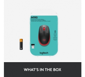 Logitech M190 Full-Size Belaidė pelė, RF Wireless, 1000 DPI, Raudona