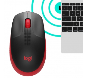 Logitech M190 Full-Size Belaidė pelė, RF Wireless, 1000 DPI, Raudona