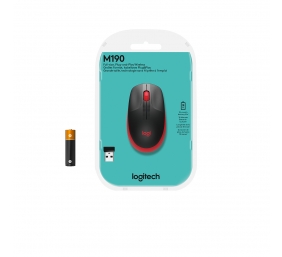 Logitech M190 Full-Size Belaidė pelė, RF Wireless, 1000 DPI, Raudona