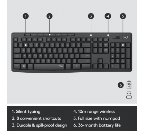 Logitech MK295 Silent Wireless Combo Belaidė klaviatūra, US Int, Graphite