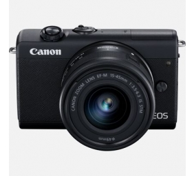 Canon | EOS M200 + EF-M 15-45 IS STM | SLR camera | 24.1 MP | ISO 25600 | Display diagonal 3.0 " | Wi-Fi | Automatic, manual | CMOS | Black | Image sensor size (W x H) 22.3 x 14.9 cm | Magnification  x | Viewfinder