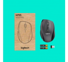 Logitech Marathon M705 Belaidė pelė, RF Wireless, 1000 DPI, Juoda/Pilka